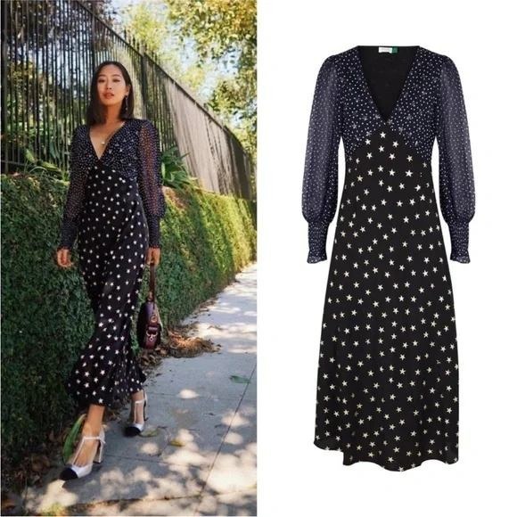 Rixo Erin silk star print maxi dress size L celestial evening $395 - Picture 4 of 11